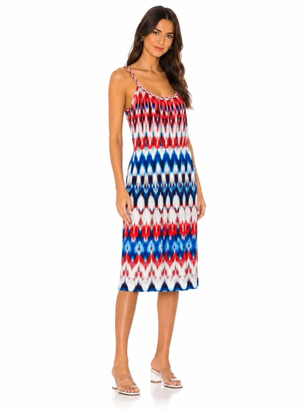 Style&Co Red Blue Tie-Dye Ikat Midi Tank Dress Sleeveless Size M